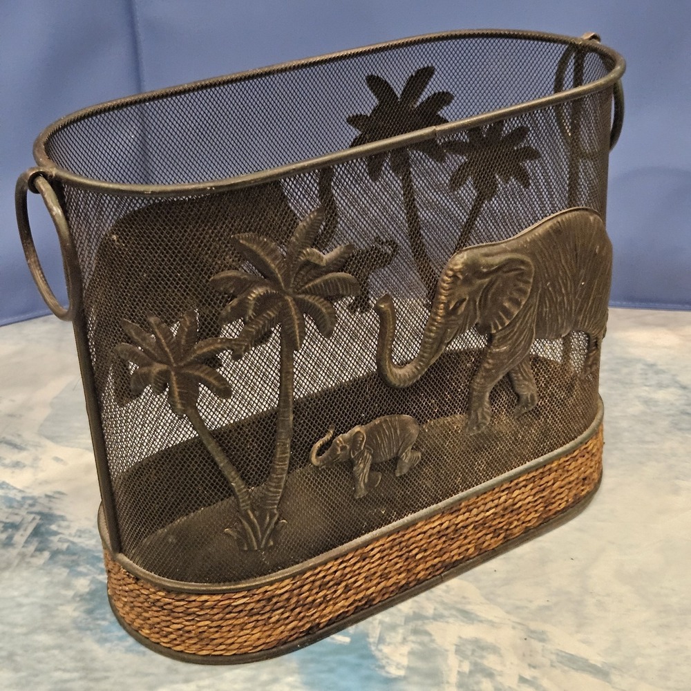 Rustic African Safari Elephant Wire Mesh Basket Organizer Decor
